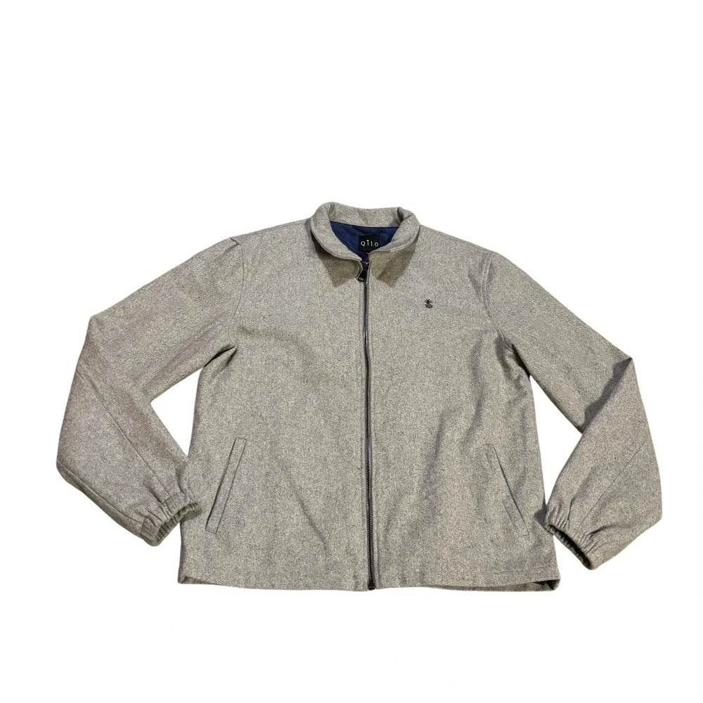 Qilo Mens Grey‎ Wool Blend Full Zip Harrington Jacket Pineapple Logo Size Medium